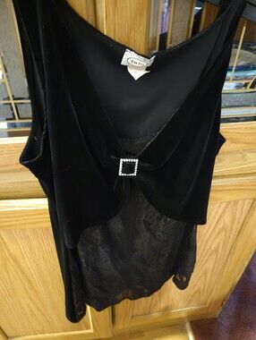 Velvet & Lace Black Women's Tank Top with Rhinestone Buckle